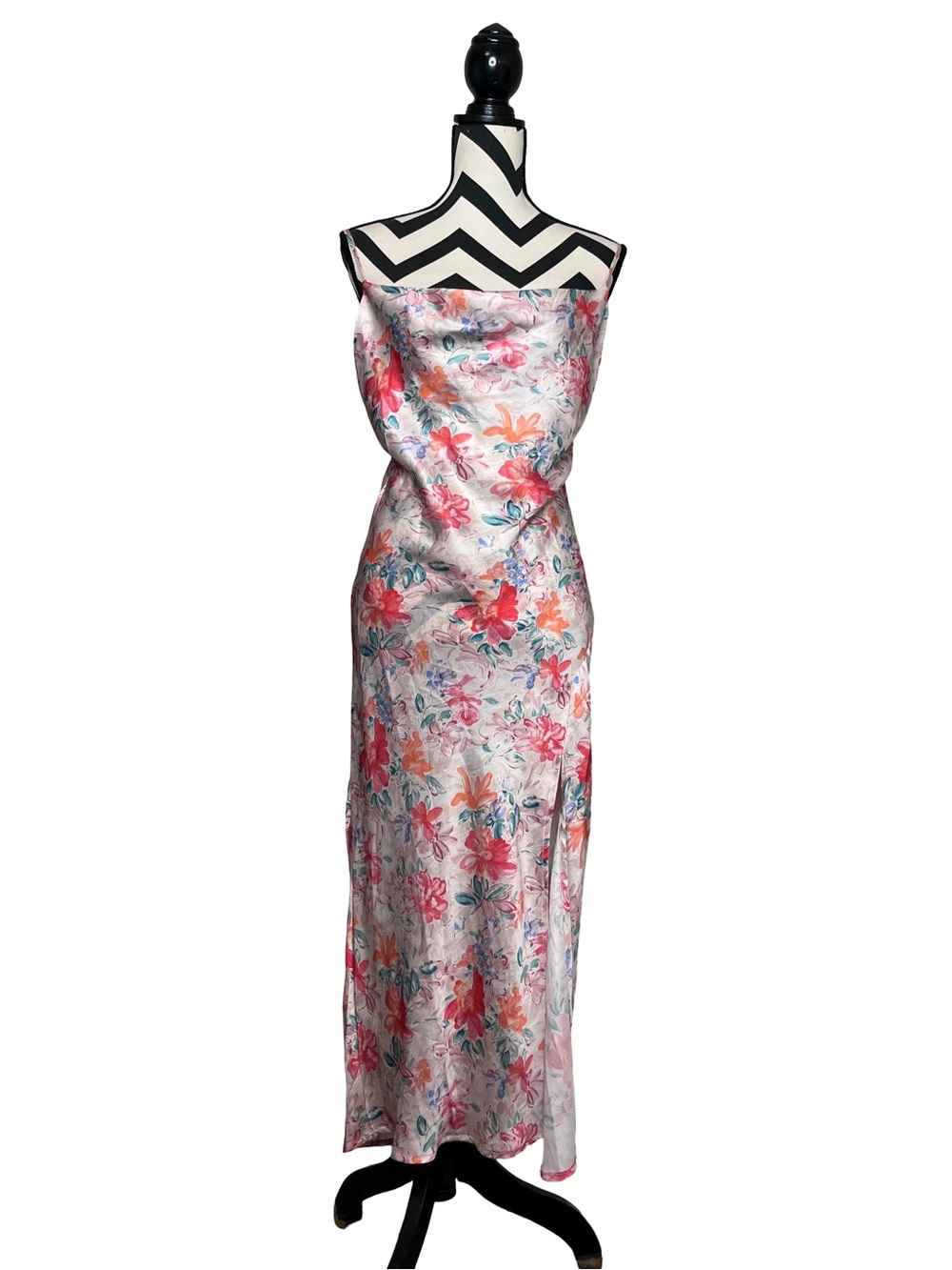 Paper Heart Y2K 90's Floral Cowl Neckline Satin Midi Slip Dress Sz XS
